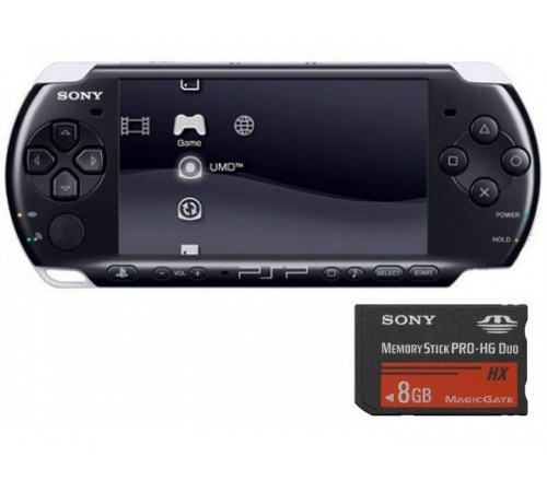 PSP Sony, PSP 3000 - 3008 Slim Lite Piano Black карта памяти 8 GB (игры), Прошита