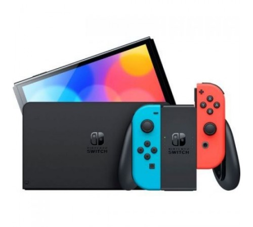 Nintendo Switch OLED чёрная (неоновый красный / неоновый синий) Joy-Con