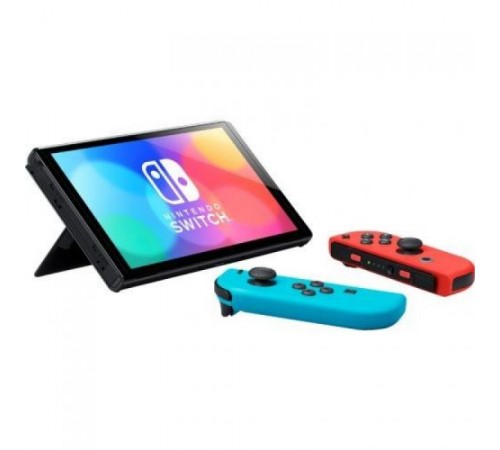 Nintendo Switch OLED чёрная (неоновый красный / неоновый синий) Joy-Con