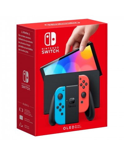 Nintendo Switch OLED чёрная (неоновый красный / неоновый синий) Joy-Con