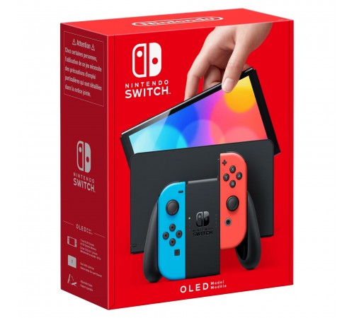 Nintendo Switch OLED чёрная (неоновый красный / неоновый синий) Joy-Con